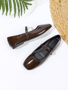 French Square Toe Mary Jane Shoes, Versatile & Elegant Shoes For Women - Brown - View 5