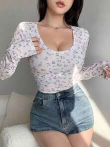 Camiseta de manga larga y cuello redondo de ajuste ceñido para mujer, versátil y casual, ropa de otoño - Rosa Pálido - Ver 9