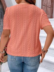 Camiseta con bordado con ojal de manga farol - Naranja - Ver 2