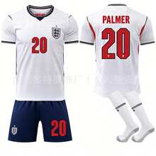 Conjunto de equipo de fútbol con jersey blanco de local de Inglaterra número 10 Bellingham, número 7 Saka, número 9 Kane y pantalones azules - Calcetines sin talla - Ver 10
