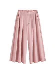 Comfortable And Loose-Fitting Elastic-Waist Pleated Shorts/Skirts, A Basic And Versatile Style For Everyday Wear, Flattering The Figure, In Apricot Color, For Plus-Size Women, For Spring/Summer - Rose - View 10