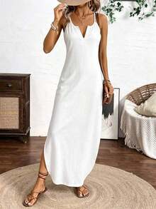 Vestido Maxi de Tirantes Finos con Rayas Verticales Multicolor para Mujer BDSHJKa - Blanco - Ver 6
