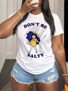 Women's Funny Graphic T-Shirt With The Phrase "Don't Be Bitter" - Soft And Breathable Cotton Top For Everyday And Party Wear - Essential For Casual Outfits, Available In Plus Sizes, Humorous Clothing, Funny Illustration, Wrinkle-Resistant Cotton T-Shirt, Women's T-Shirts. Women's Tops T-Shirts - 風格 - 查看 6