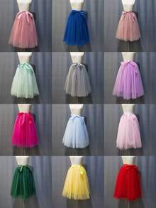 65cm 4-Layer Tulle 1-Layer Lining Petticoat With Decorative Waist Belt - Multicolor - View 1
