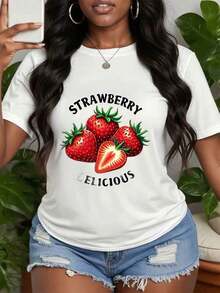 Cool Strawberry Print T-Shirt, Retro Strawberry Graphic T-Shirt, Vintage Fruit Illustration T-Shirt, Gift For Berry Lovers, Retro Style Clothing, Perfect Gifts For Grandma And Mom. - 白色 - 查看 7
