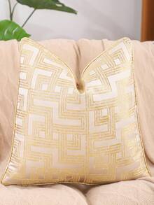 1pc Gold Decorative Throw Pillow Cover, Jacquard Gold Thread Geometric Texture Cushion Cover, Sofa Bedroom Minimalist Luxury Style Home Decor, Holiday Gift - Yellow - View 3