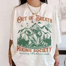 1 pieza de camiseta estilo urbano de Breath Hiking Society, camiseta de mapache, camiseta de panda basura, camiseta de mapache, camiseta de senderismo, camiseta de naturaleza, camiseta retro, camisetas Y2K - Camiseta unisex de algodón holgada de manga corta y cuello redondo estilo urbano vintage. - Blanco - Ver 7
