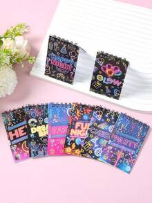 8pcs Neon Glow Party Mini Spiral Notebooks, Designs Glow Party Spiral Notebooks With Disco Ball, Neon Text("Happy Night" & "Fun Night") & Party Prints,Mini Coil Notepad, For Glow, Disco & Neon Birthday Parties,Birthday Party Supplies,Wedding Decor,Bridal Shower Favors,Babyshower Decor,Home Daily Use,Office Supplies,Shopping List,Daily Records,Holiday Decorations - Colored Fluorescence - View 7