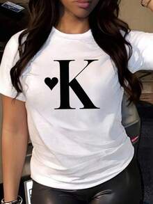 Women's Casual White Summer Short-Sleeved Round Neck T-Shirt - 白色 - 查看 1