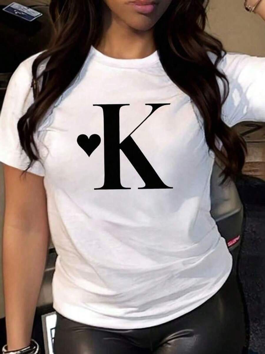 Women's Casual White Summer Short-Sleeved Round Neck T-Shirt - 白色 - 查看 1
