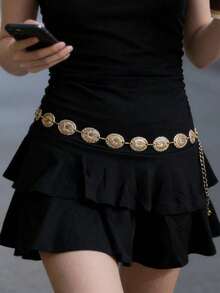 1pc High Quality Round Metal Waist Belt, Suitable For Women In Summer - Multicolor - View 5