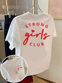 Short-Sleeved T-Shirt With Front And Back Print - "Strong Girls,"  "Girl Power" Print - Women's  Print T-Shirt For Spring/Summer, Fashionable Item. Elegant Party Outfit, T-Shirt For Elegant Ladies, Blouses Suitable For Curvy Women, Prom Skirts, Casual Wear - 白色 - 查看 7