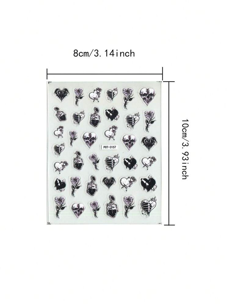 1 miếng dán móng tay họa tiết đầu lâu và hoa kiểu Gothic, hình dạng bất đối xứng, không mùi, phù hợp cho phụ nữ tự làm hoặc sử dụng tại tiệm nail. - Nhiều màu - Xem 2