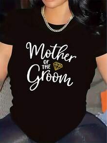 Funny T-Shirt For Sporty Mom, Soccer And Basketball Graphic Tee, Mother's Day Gift, Humorous Print Tee. A Lightweight And Durable Short-Sleeve Tee For The Mother Of The Groom, Perfect For Wedding Receptions. It Offers A Comfortable Fit, Is Suitable For Indoor And Outdoor Occasions, And Features A Stylish Diamond Embellishment Design. Soft Fabric Crew Neck Tee, Casual Sportswear For Women. - 黑色 - 查看 1