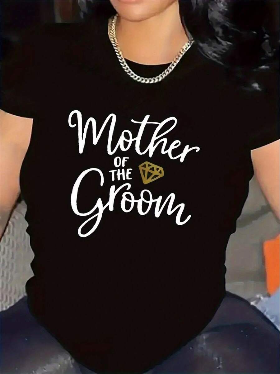 Funny T-Shirt For Sporty Mom, Soccer And Basketball Graphic Tee, Mother's Day Gift, Humorous Print Tee. A Lightweight And Durable Short-Sleeve Tee For The Mother Of The Groom, Perfect For Wedding Receptions. It Offers A Comfortable Fit, Is Suitable For Indoor And Outdoor Occasions, And Features A Stylish Diamond Embellishment Design. Soft Fabric Crew Neck Tee, Casual Sportswear For Women. - 黑色 - 查看 1