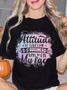 Attitude It Takes Me - Women's T-Shirt With Printed Design, Round Neck, Short Sleeves, Soft, Comfortable, Casual And Simple Style For Everyday And Seasonal Wear. Perfect Gift For Friends, Family And Loved Ones, Best Gift For Friends On Valentine's Day. - 黑色 - 查看 6