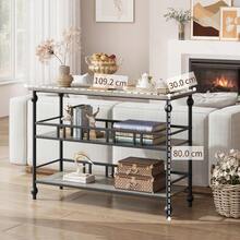 Konsolentisch 109 cm – Schmaler 3-stufiger Beistelltisch für Sofa und Eingangsbereich mit Ablagefächern – Modernes Holzmöbelstück für Wohnzimmer, Flur und Schlafzimmer - Grau - Übersicht 2