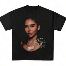 1 Piece Funny Retro 90s Rapper Cat Print T-Shirt, Round Neck, Short Sleeve, Women's Cotton, Summer, 180g, 100% Cotton. - 黑色 13 - 查看 1