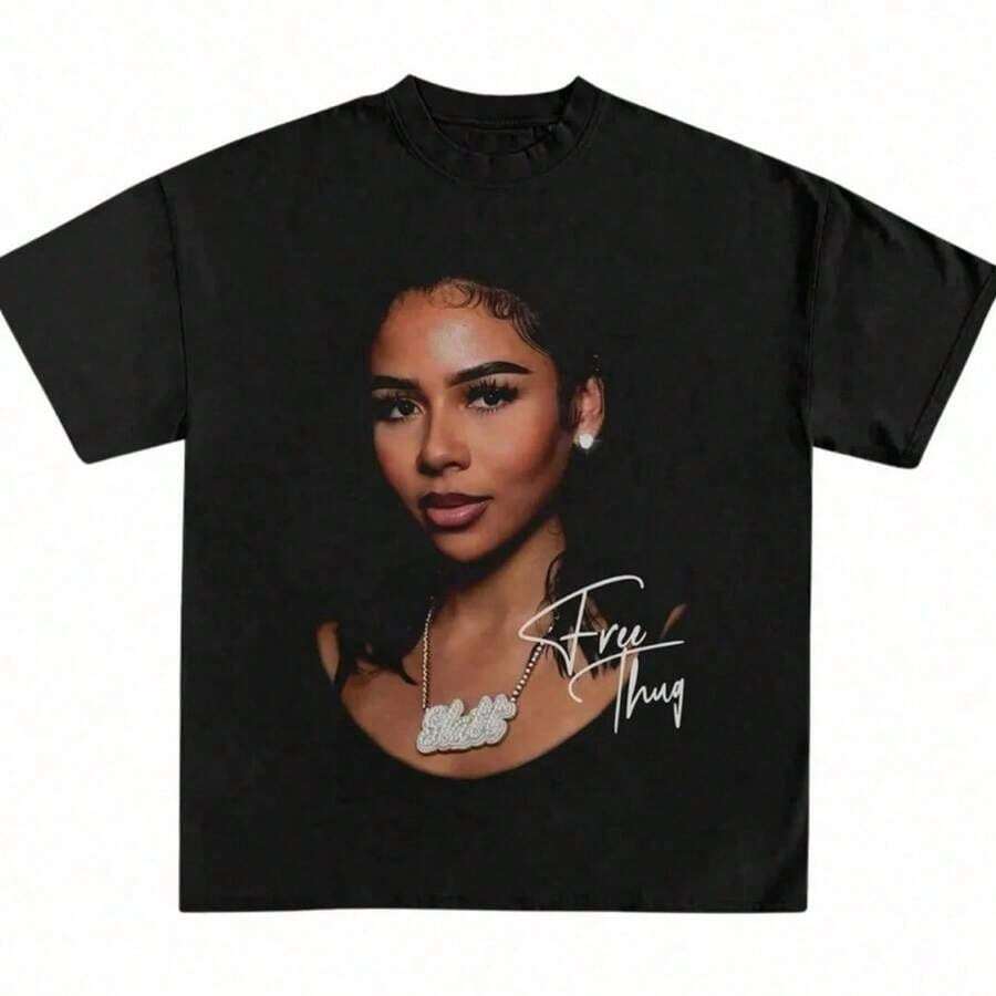 1 Piece Funny Retro 90s Rapper Cat Print T-Shirt, Round Neck, Short Sleeve, Women's Cotton, Summer, 180g, 100% Cotton. - 黑色 13 - 查看 1