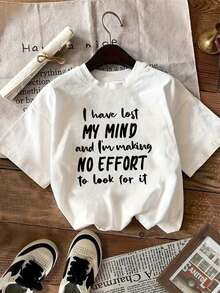 Women's Loose-Fitting T-Shirt For Leisure Time - Comfortable And Relaxed, Round Neck, Suitable For All Seasons, Stylish Casual Top, Local Delivery, Summer Cotton Top, Essential For Elegant Summer Parties. Printed, Simple, Versatile, Loose Fit, Fitted Top With Round Neck. - 黑色 - 查看 7