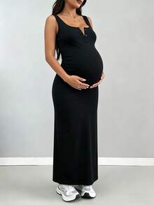 Maternity Solid Color Casual Minimalist Vacation Everyday Dress Black Summer - Black - View 1