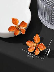 1 Pair Elegant French Style Handmade Asymmetrical Orange Enamel Flower Earrings, Luxury Summer New Design For Women - Orange - View 6
