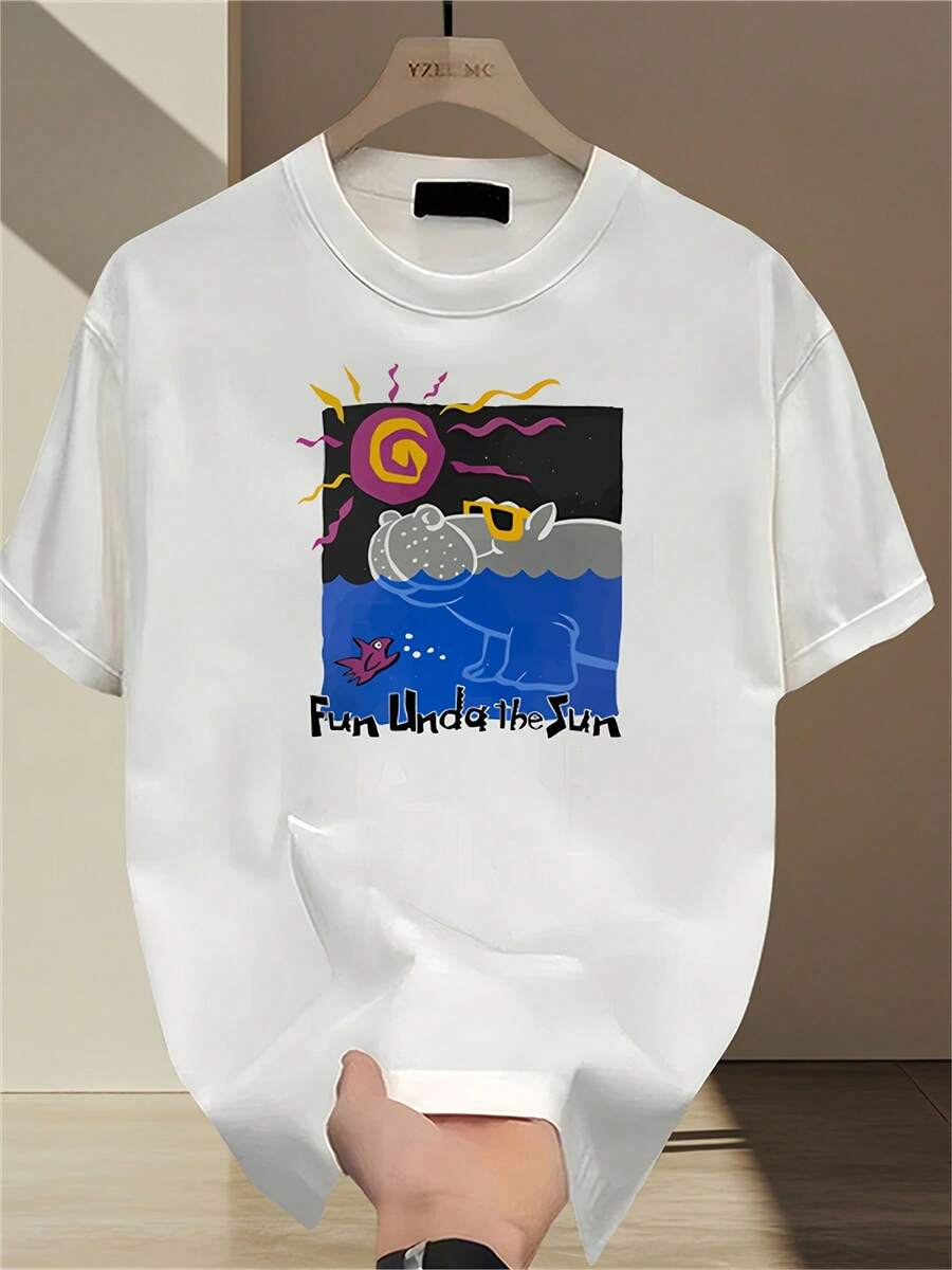 Men's Fashion Brand Printed Short Sleeve T-Shirt For Summer, Heavy Pure Cotton, Korean And Japanese Style, Versatile Tops For Men - 白色 - 查看 1