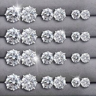 48 piezas de pendientes de botón redondos & cuadrados para parejas, con incrustaciones de strass brillantes, estilo elegante, versátiles para uso diario, regalo de moda casual