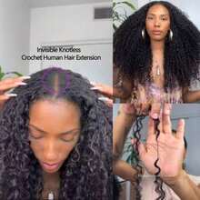 bling hair Tóc móc sợi tự nhiên dành cho nữ, tóc xoăn kiểu Miến Điện, bó tóc móc 50g đã được tách sẵn, kiểu tóc móc sợi Feather Crochet, thích hợp cho tóc ướt và gợn sóng, nút thắt vô hình Miracle Knots, màu đen tự nhiên. - Natural Black - Xem 7
