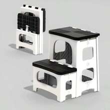 Taburete plegable de 2 peldaños antideslizantes taburete plegable para adultos y niños taburete de plástico para piscina taburete plegable escalera de 2 escalones para cocina inodoro recámara - Negro Blanco - Ver 8