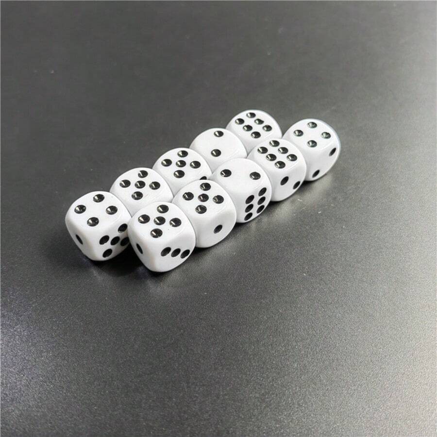 Easytoday 10pcs/Set High Quality 14mm/16mm Dice Set, White Dice With Black Dots, Acrylic Round Corner D6 Dice For Club Party Use