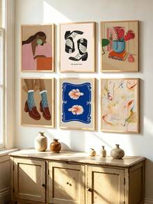 6 Tranh Canvas Trừu Tượng Treo Tường, Tranh Nghệ Thuật Nữ, Tranh Giày Bốt, Tranh Hoa, Tranh Nghệ Thuật Tối Giản, Trang Trí Phòng Khách, Trang Trí Phòng Bé Gái, Không Khung - Hoạt hình - Xem 3
