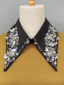 1pc Premium Luxury Detachable Collar, Sparkling Embellished Vintage Classical Design Handmade Collar Accessory, Suitable For Spring, Summer, Autumn And Winter - 1097-b-black - View 5