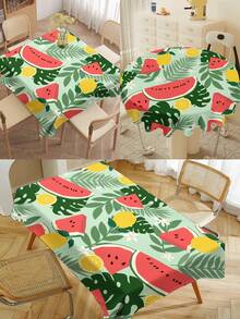 1pc Summer Watermelon Print Tablecloth, Modern Polyester Rectangular/Round Waterproof Tablecloth, Digital Printing Suitable For Living Room, Outdoor Dining Table, Small Round Table - Multicolor - View 1