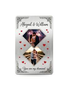 1 pieza Tarjeta de billetera de aluminio personalizada con fotos de pareja, recuerdo personalizado grabado con nombres y mensaje de la pareja, regalo romántico para la pareja, material de aluminio cepillado, diseño grabado e impreso, tamaño de tarjeta de crédito - Plateado - Ver 8