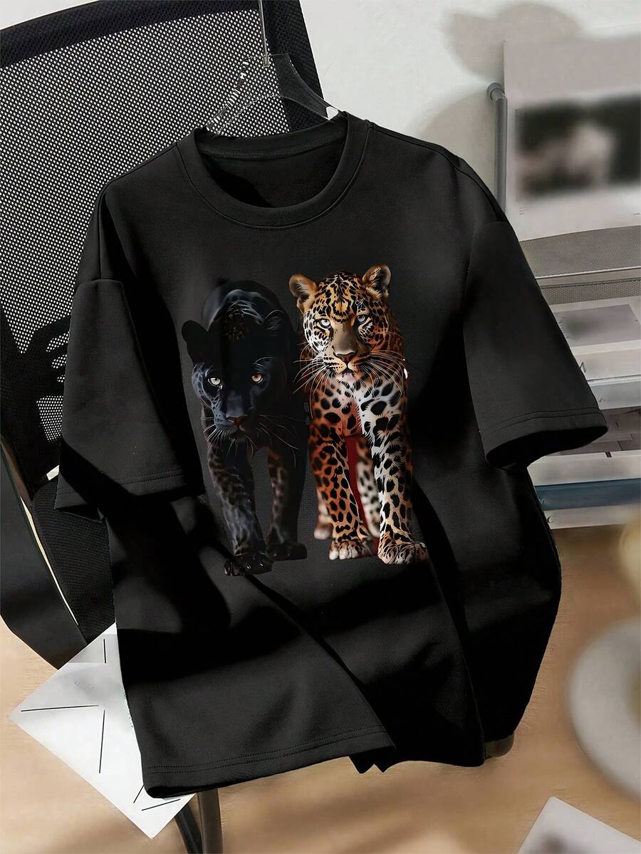 Plus Size Women's Casual Loose-Fitting T-Shirt With Slogan Print, Round Neck, Short Sleeves And High Elasticity - Black - View 1