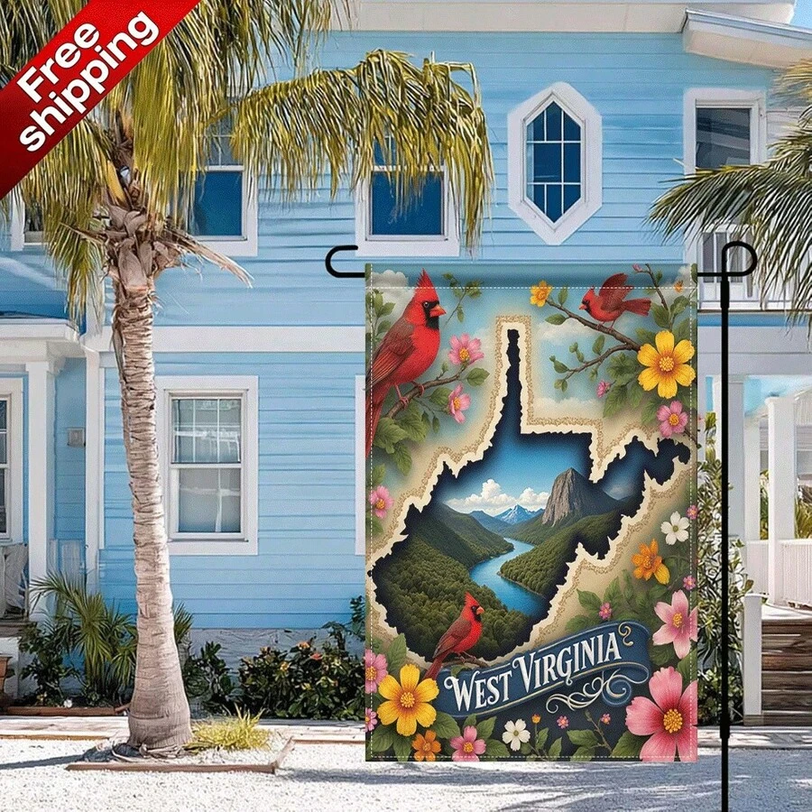 1PC West Virginia State Garden Flag Cardinal Bird Decorative Outdoor Flag Mountain River Scenic Floral Yard Banner Double Sided Weather Resistant Lawn Patio Decor For Seasonal Holiday Home Porch Outsid - Nhiều màu - Xem 1