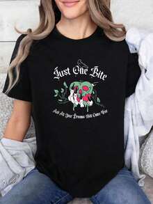 Women's Oversized T-Shirt With "One Bite" Graphic Print By Poison Apple - Inspired By Fairy Tales - "One Bite" Text - Soft And Breathable Fabric - Casual T-Shirt For Everyday Wear - Birthday Party Outfit - Ideal Gift For Women And Men (Spring/Autumn/Summer) - Women's Tops - 白色 - 查看 7