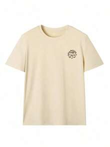 Camiseta de Verano para Mujer con Estampado de Letras, Cuello Redondo y Manga Corta, Estilo Casual, Holgado y Versátil para Vacaciones, Moda de Verano para Uso Diario y Festivo, Color Negro - Albaricoque 3 - Ver 5
