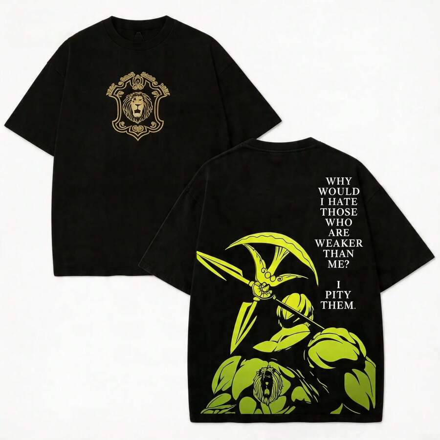 Escanor T-Shirt From The Seven Deadly Sins - A269 "Who Decided That?" Pride Sin Graphic Retro Heavy Unisex Anime Streetwear Gift For Fans - 黑與白 - 查看 1