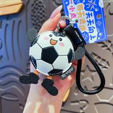 1pc Mini Cute & Energetic Football Style PU Leather Keychain, Cartoon Black & White Football Figurine Zinc Alloy Keyring - Multicolor - View 11