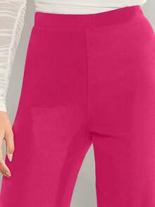 Pantalones de pierna ancha unicolor de talle alto - Rosa Fucsia - Ver 5