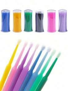 300/200/100/10 piezas Toallitas de limpieza para extensiones de pestañas, removedor de levantamiento y pegamento de pestañas, micro cepillos de pestañas, herramientas y accesorios de maquillaje - Multicolor - Ver 1