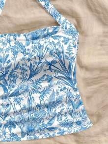 Set de 2 tops de mujer con cuello halter, espalda descubierta y estampado floral fruncido - Multicolor - Ver 5