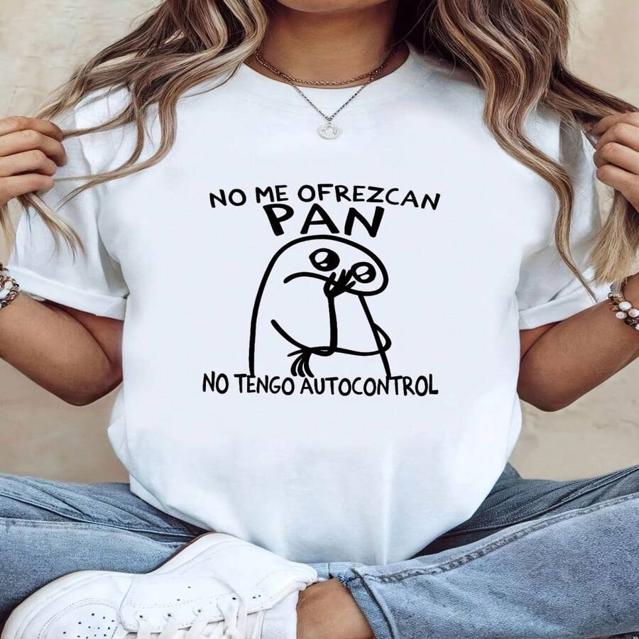 Camiseta blanca de mujer con estampado divertido de meme Flork, camiseta casual de manga corta y cuello redondo de algodón para un estilo lindo para el día a día, top de verano elástico. - Blanco - Ver 1