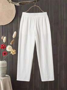 Pantalones casuales minimalistas de unicolor para mujer - Blanco - Ver 2
