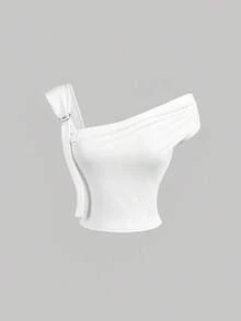 3 piezas Blusas de hombro asimétrico para mujer para festivales de música de verano - Blanco - Ver 1
