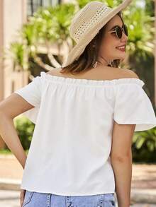 Blusa de hombros descubiertos ribete fruncido - Blanco - Ver 2