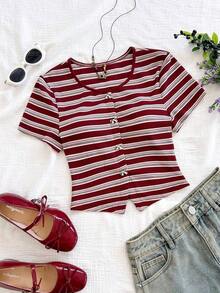 Blusa casual de verano para mujeres, top blanco de manga corta con cuello redondo y estampado floral, para vacaciones de verano - Multicolor 2 - Ver 1