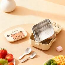 304 Stainless Steel Lunch Box, Bento Box Adult, Cute Microwavable Lunch Containers, Leakproof Snack Containers With Lids, Travel Food Containers, Portable Lunch Bowls With Handle, Bento Snack Box With Utensils For School Student - Multicolor - View 5